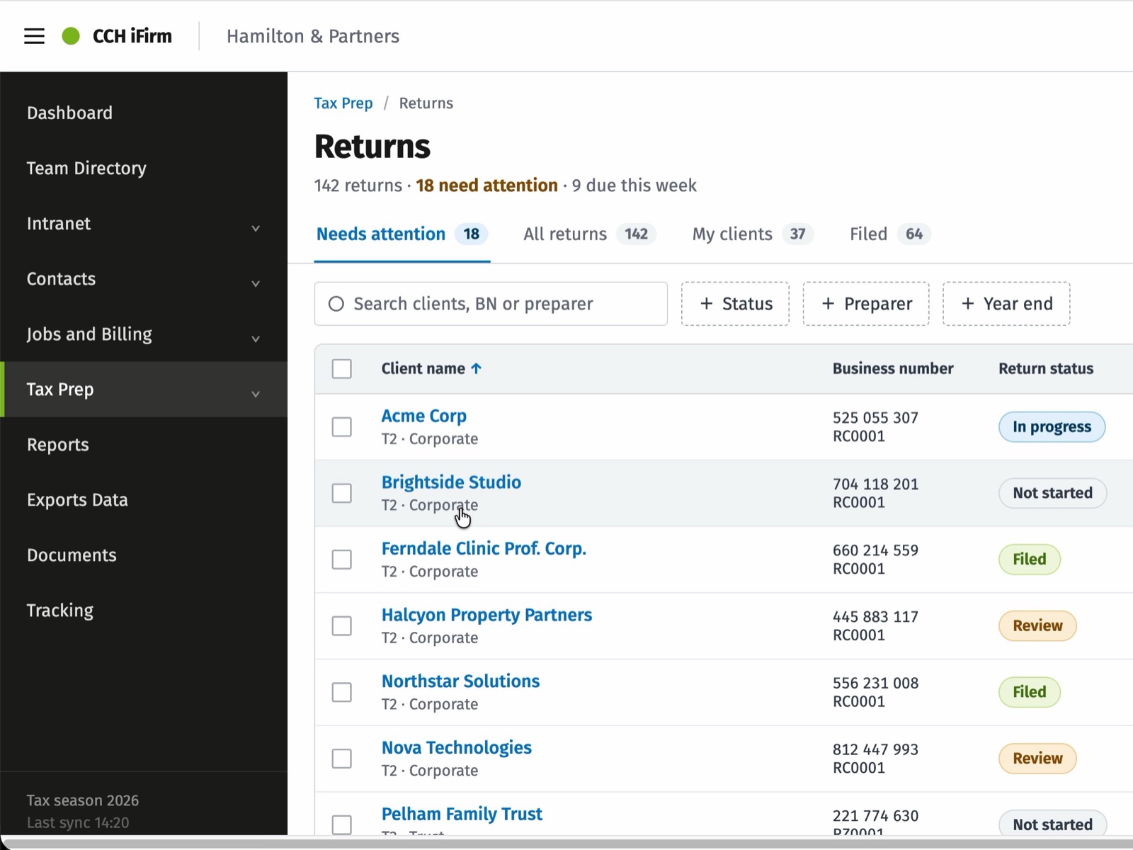 The same returns list running in the coded prototype.